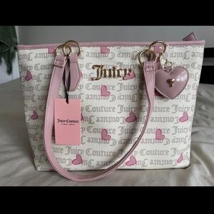 Juicy Couture Heart-Embellished Pink and Cream Tote